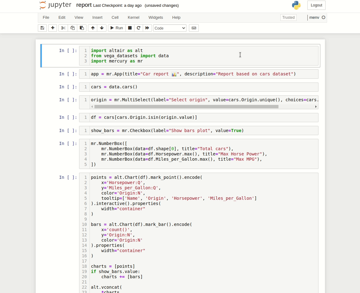 Dashboard with Vega-Altair in Jupyter Notebook