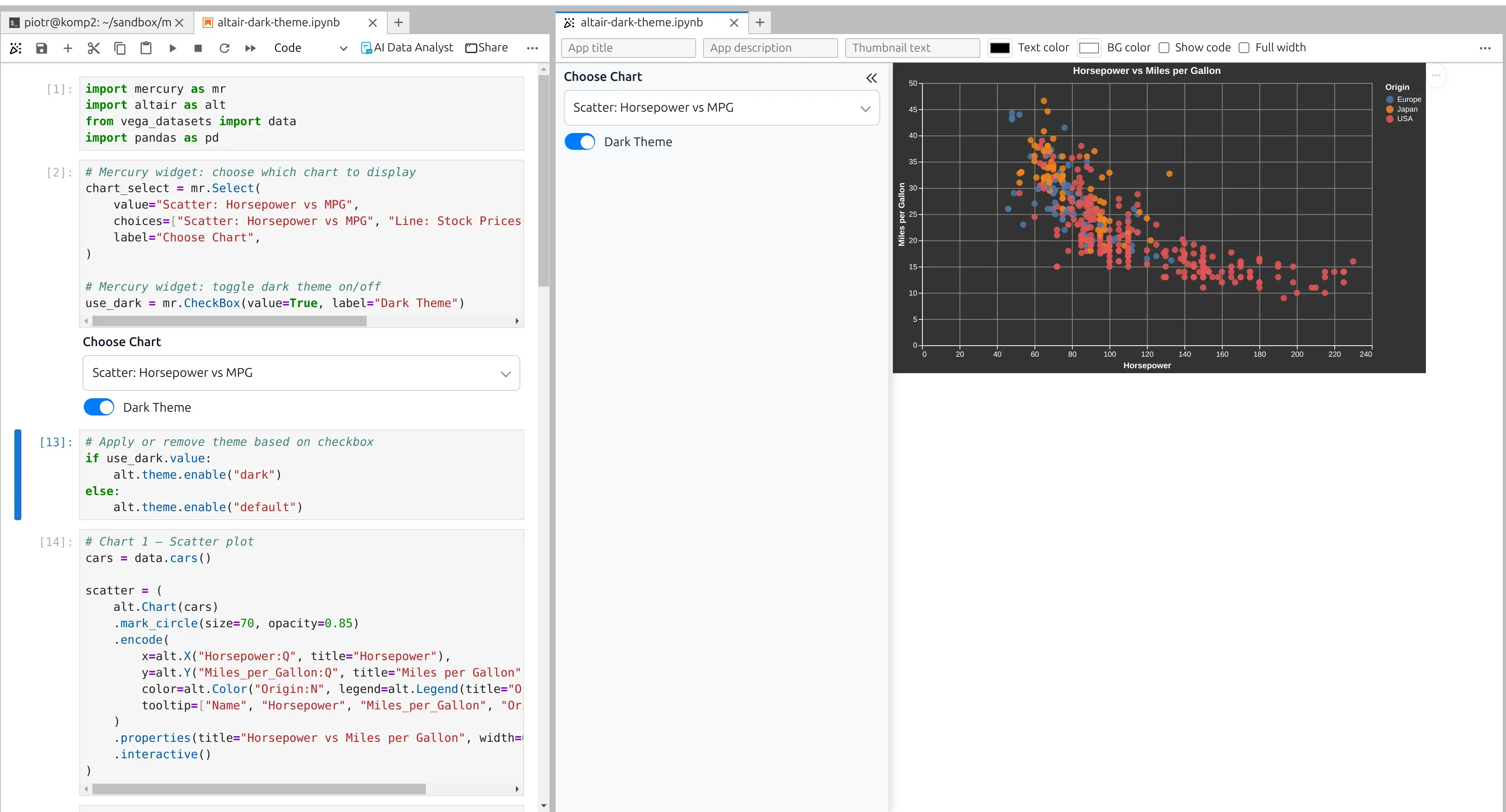 WebApp Preview With Altair Dark Plots