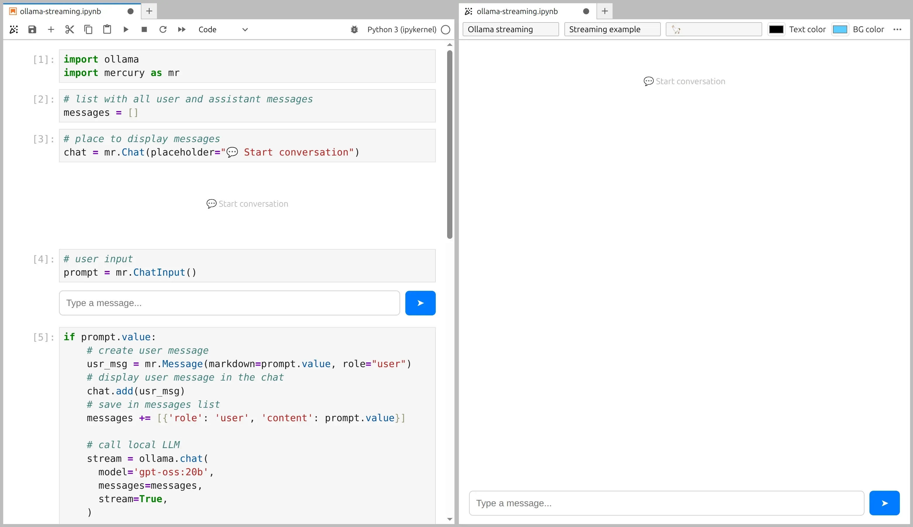 Empty chat web app in Mercury, ready for a prompt