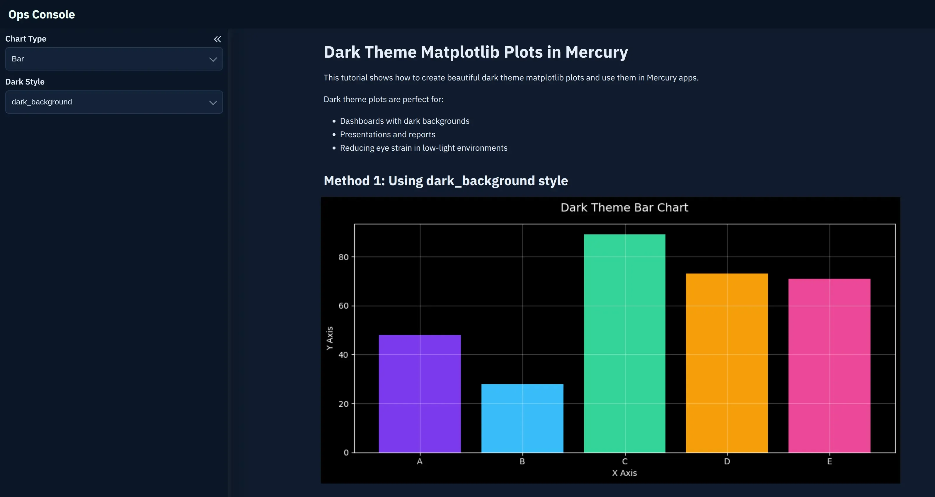 Dark Matplotlib plots in Mercury web app