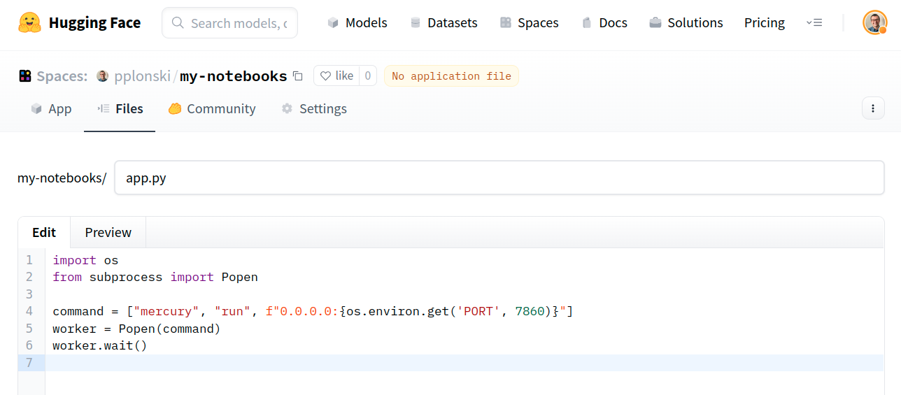 App.py file in Space at Hugging Face