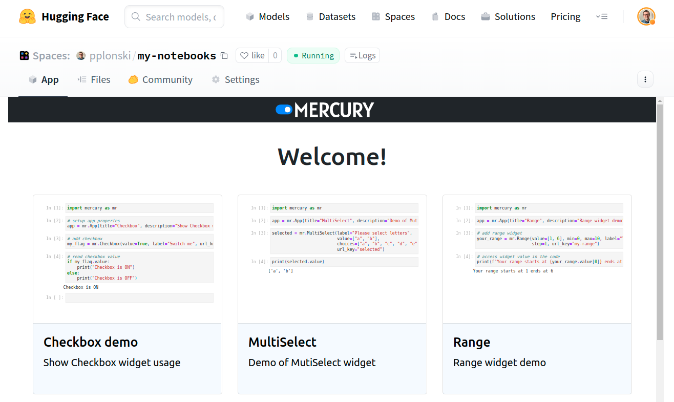 Share notebooks with Mercury in Space at Hugging Face