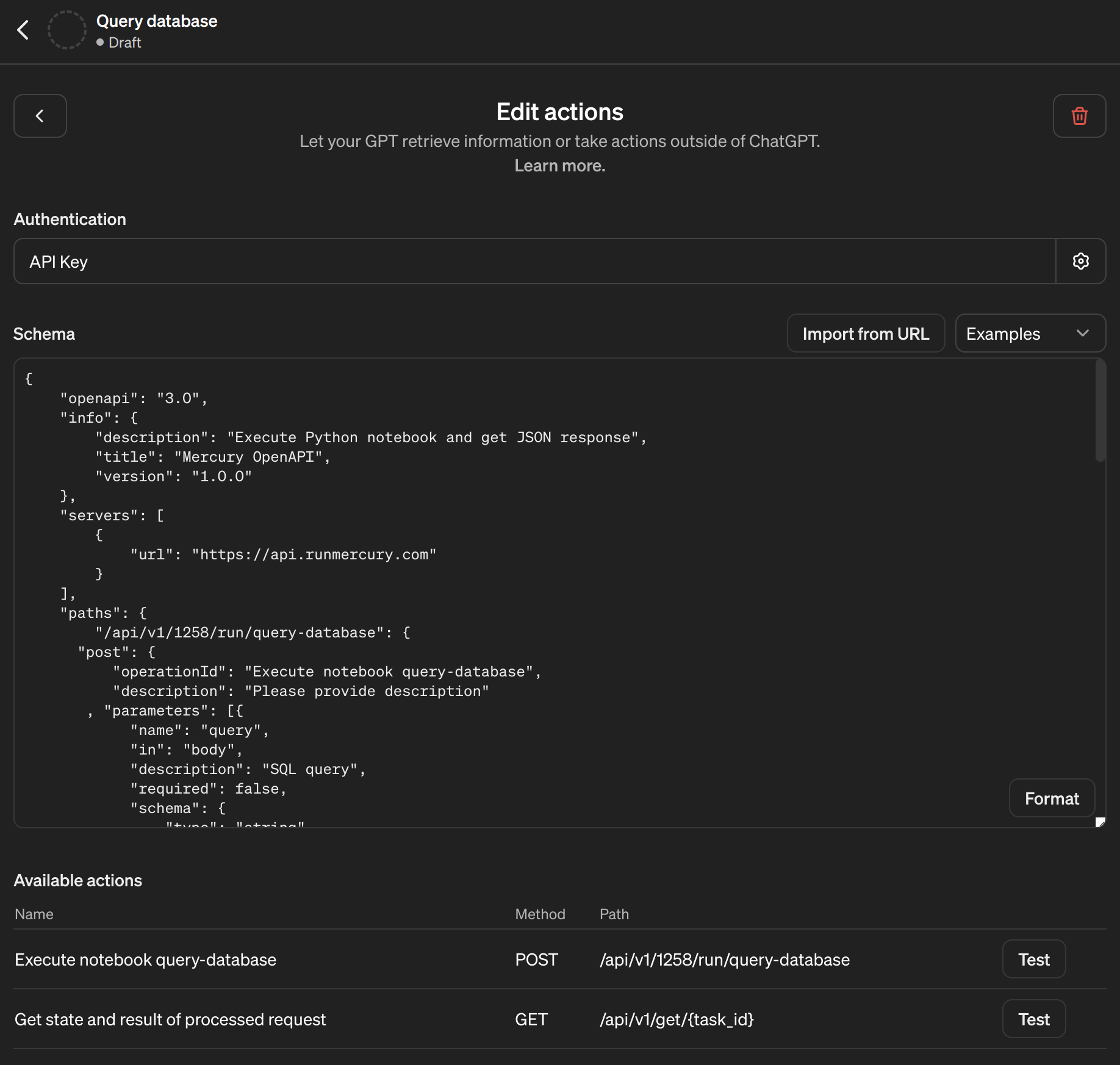 Configure actions in ChatGPT builder