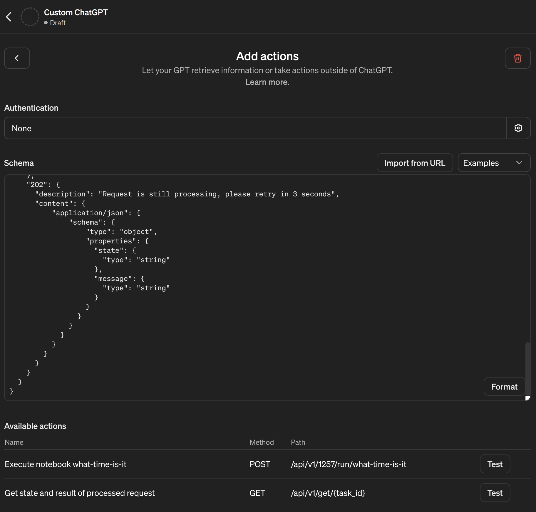 OpenAPI schema in GPT builder