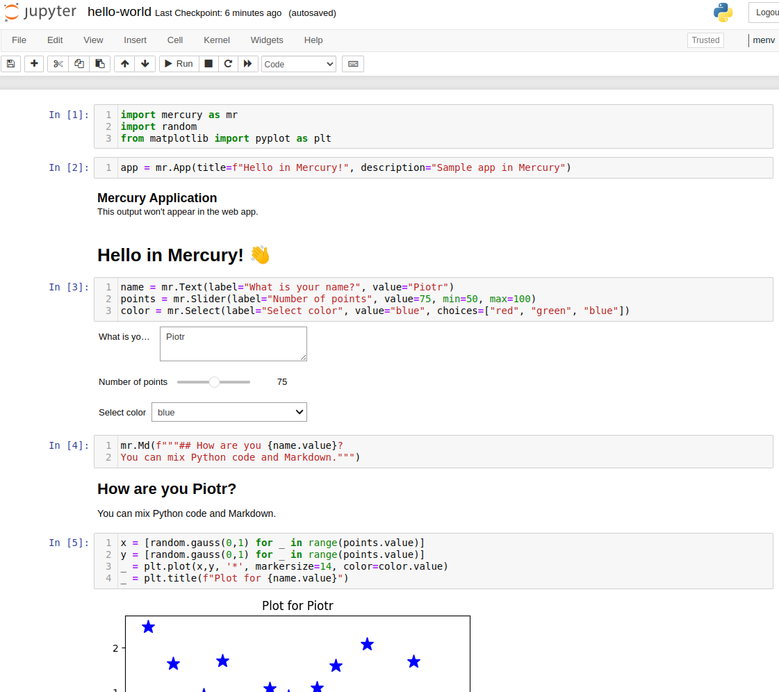 Python notebook with example code