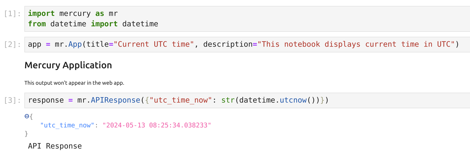 Python notebook that returns current UTC time