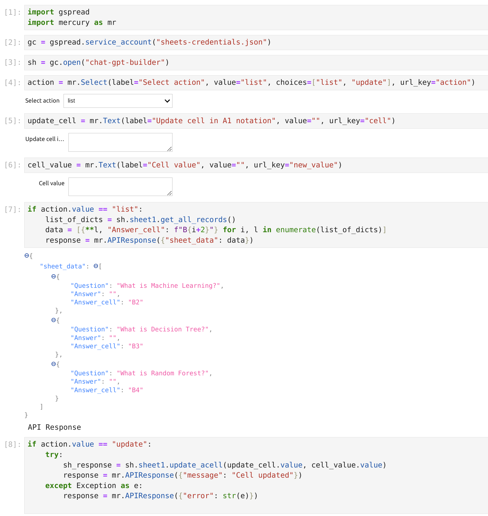 Full code to query database in the notebook