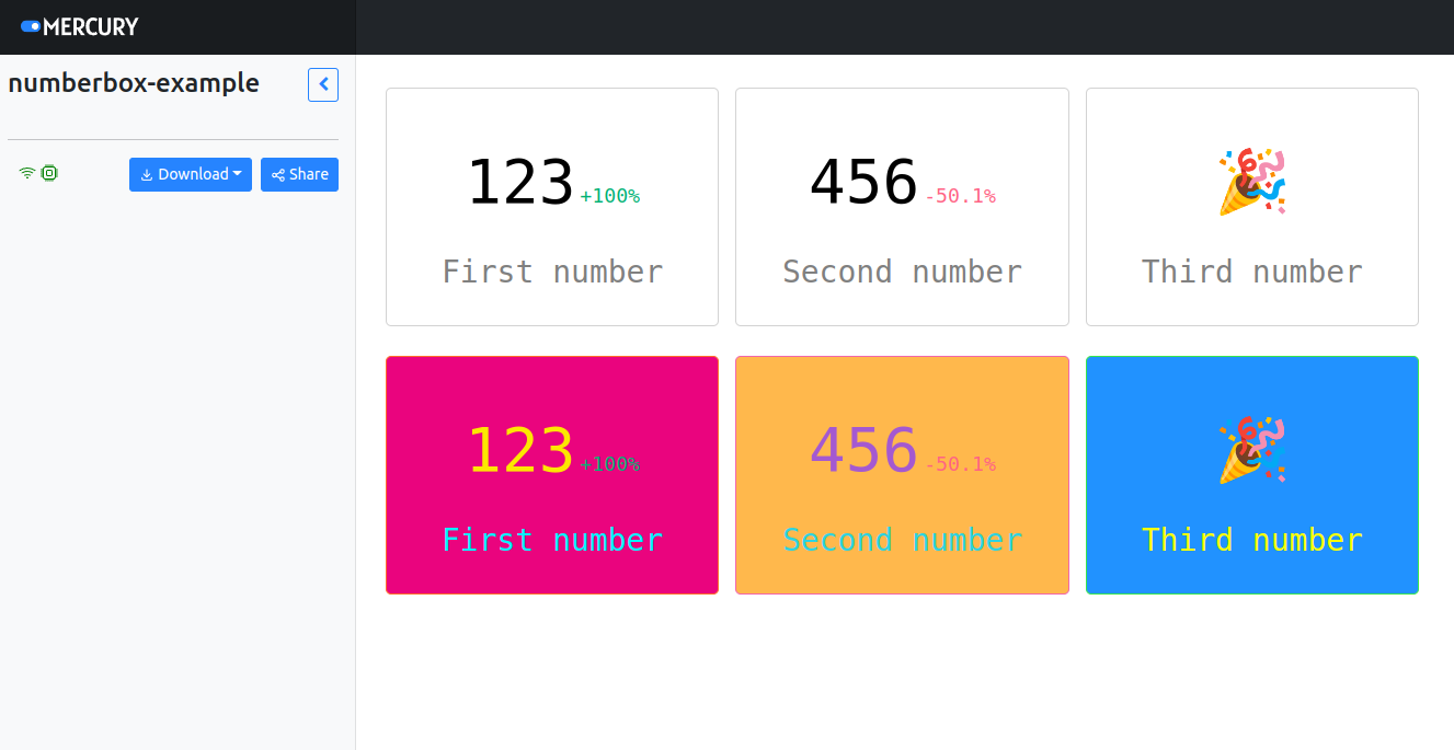 Mercury App with NumberBoxes created from Python notebook