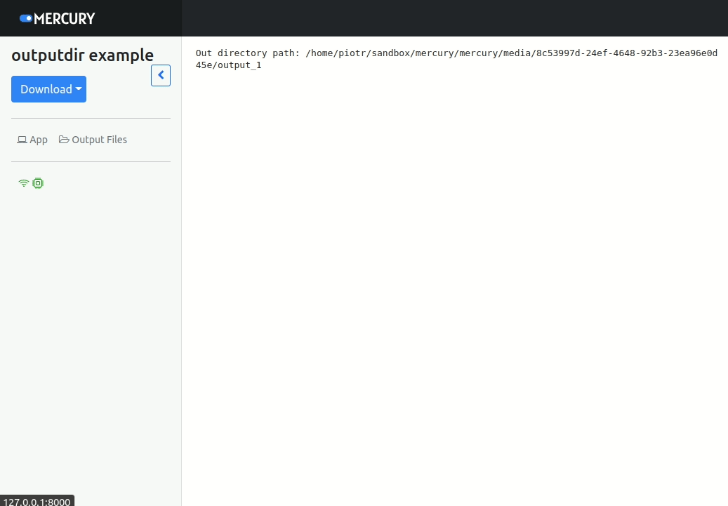 Mercury App with output files for download