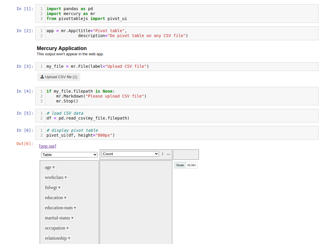 Pivot table in Python notebook