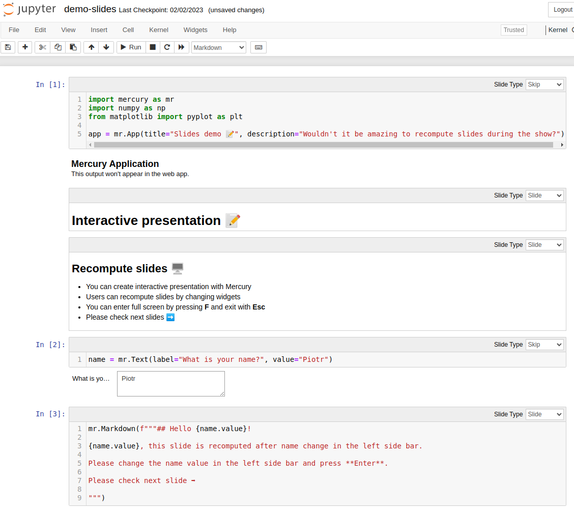 jupyter notebook in presentation mode