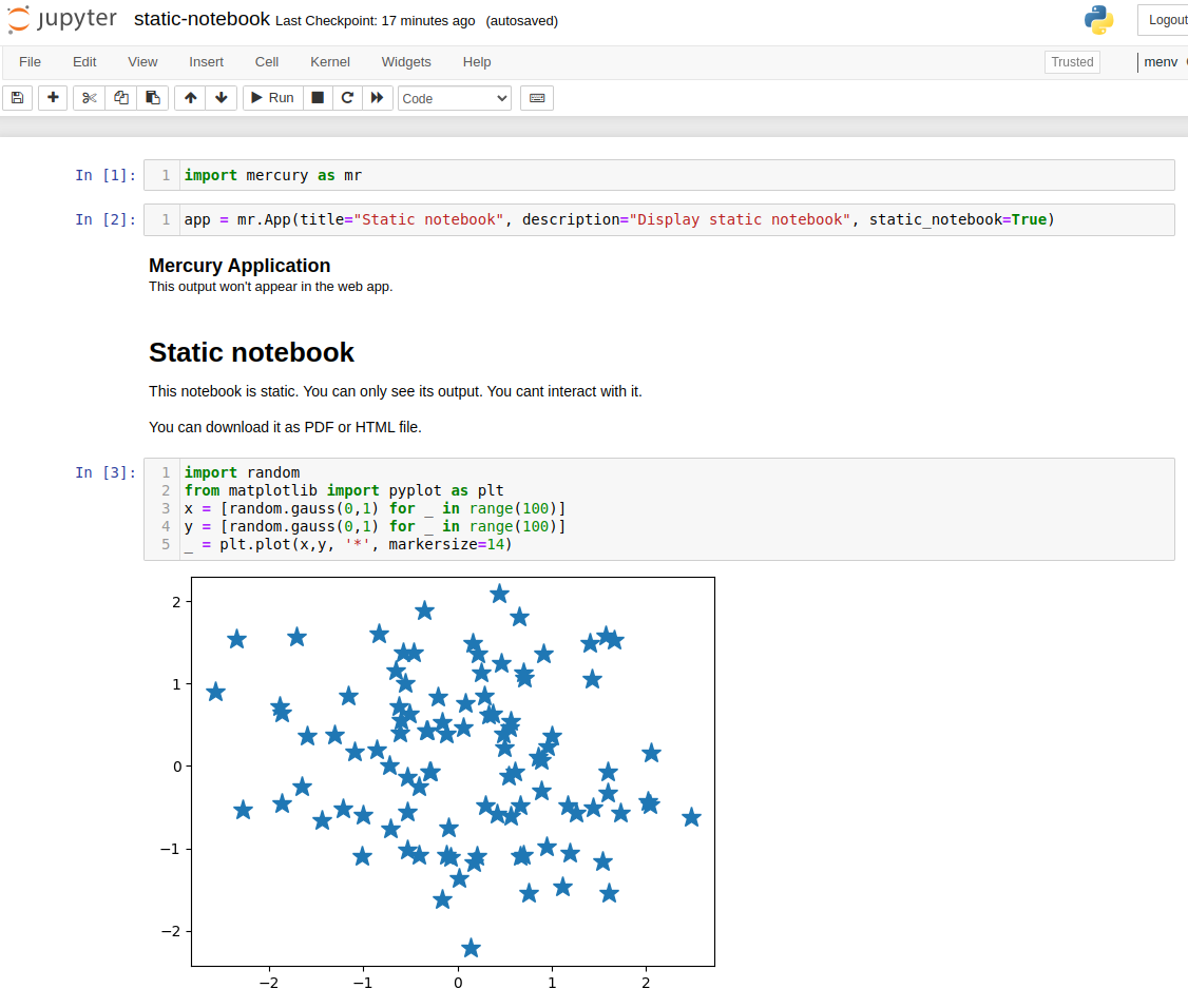 Python notebook with App static_notebook=True