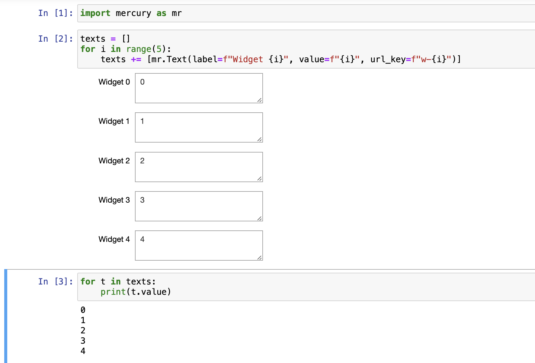 Create widgets in the loop in Python notebook
